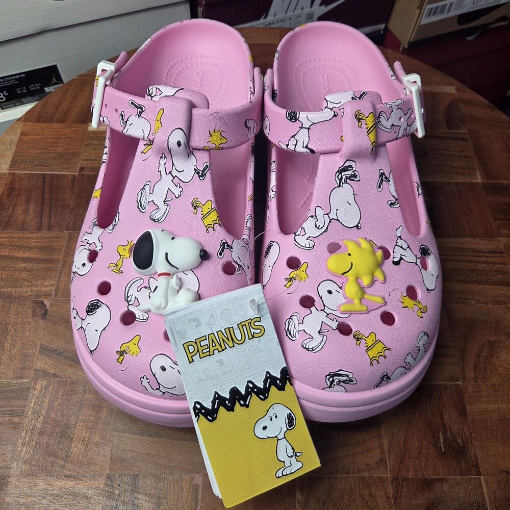 CROCS PEANUTS PINK MARY JANE CLOG Snoopy Woodstock NWT M/7 W/9